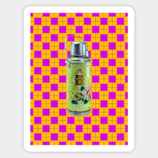 Vintage Thermos Green with Pink and Orange Tile Floor Pattern - Retro Hong Kong Sticker